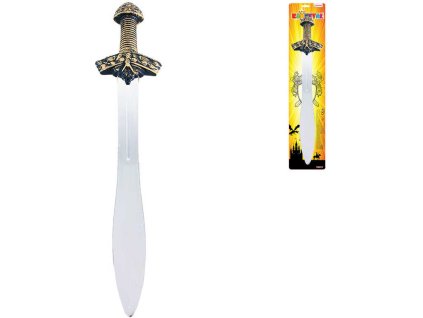 Meč dětský rytířský 56cm zdobený bronzová rukojeť plast na kartě