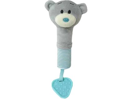 PLYŠ Baby pískací chrastítko s kousátkem Medvídek šedý pro miminko