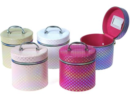 Kufřík dětský kosmetický vel. M se zrcátkem na zip lesklý metalický 5 barev