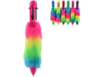 Pero plyšové 6ti barevná propiska duhová s třásněmi 6 barev