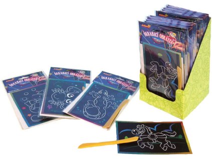 Obrázek škrabací třpytivý barevný 15x10cm hologramový set s nástrojem různé druhy