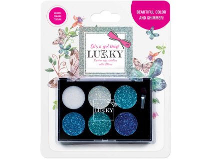 LUKKY Paletové oční stíny dětské se třpytkami a štětcem 6 odstínů bílá + modrá