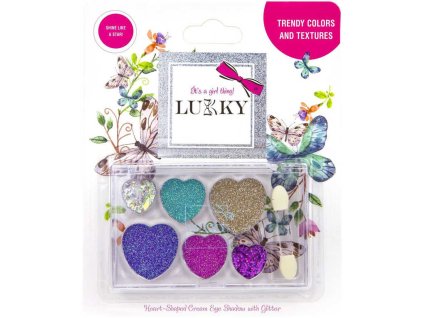 LUKKY Dětské oční stíny se třpytkami a aplikátorem 6 odstínů srdce na kartě