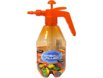 Pumpa plnič na vodní balonky set tlakovací láhev + vodní bomby neonové 250ks 3 barvy