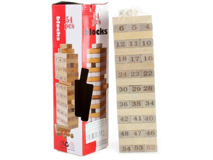 DŘEVO Hra Věž Jenga s čísly natur 54 dílků *SPOLEČENSKÉ HRY*