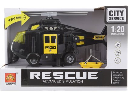 Helikoptéra pátrací černá 1:20 vrtulník s nosítky  na baterie Světlo Zvuk