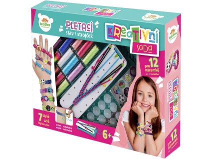 Vyrob si náramek kreativní set dětský pletací stav s přízí a samolepkami