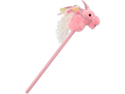 PLYŠ Kůň jednorožec růžový na tyči 80cm koňská hlava na baterie Zvuk