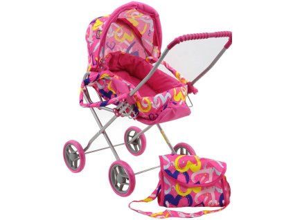 Kočárek pro panenku miminko růžový hluboký s taškou 3v1 srdíčka