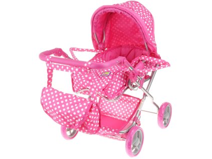 Kočárek pro panenku miminko růžový hluboký s taškou 3v1 puntíky