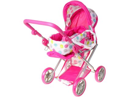 Kočárek pro panenku miminko růžovo-bílý hluboký 2v1 puntíky
