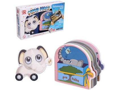 Mini Mani Slon interaktivní set pěnové zvířátko na kolečkách + kniha s aplikací