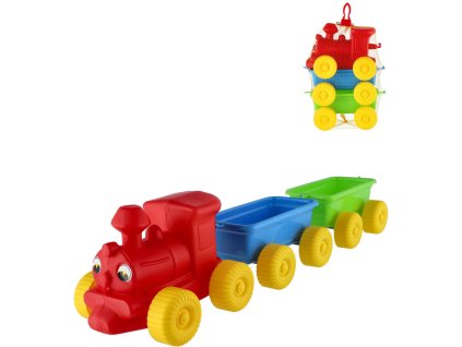 Vláček barevný 60cm baby mašinka s očima + 2 vagónky plast