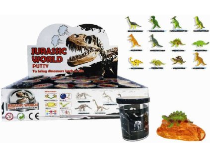 Sliz zábavná hmota dinosaurus v plastovém barelu 6cm různé druhy