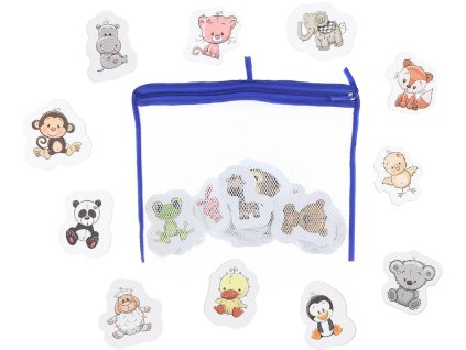 Vodolepky baby pěnové zvířátka do vody set 18ks v síťce na zip do vany