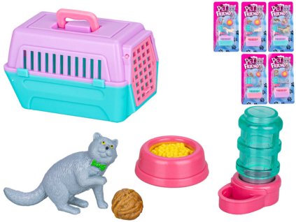 Kočka 8cm herní set s přepravkou a doplňky 6 druhů plast