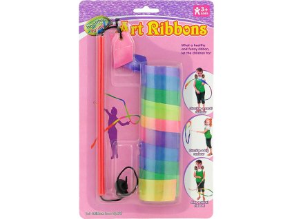 Stuha dětská gymnastická duhová 121cm s hůlkou plast na kartě