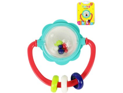 Chrastítko baby květina 8cm s kuličkami a korálky pro miminko