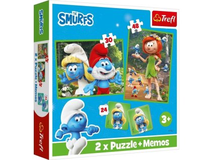 TREFL Sada 2x puzzle skládačka 28x21cm + pexeso Šmoulové 12 dvojic 3v1