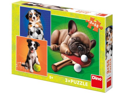 DINO Puzzle Psí sportovci 3x55 dílků 18x18cm skládačka