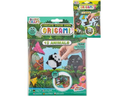 GRAFIX Origami kreativní skládačka set 12 zvířátek s očima + 3D pozadí 2 druhy