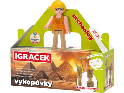 EFKO IGRÁČEK Archeoložka figurka egyptské vykopávky sarkofág a soška Nefertiti