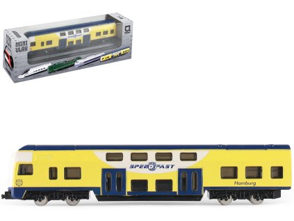 Vlak regionální kovový model mini 1 vagon žlutomodrý v krabici
