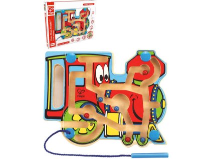 HAPE DŘEVO Baby labyrint kuličkový mašinka s magnetickou hůlkou
