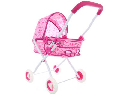 Kočárek hluboký růžová 55x59x28cm srdíčka pro panenku miminko