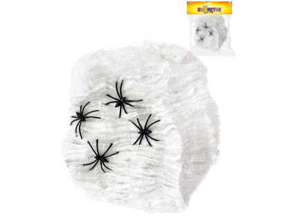 KARNEVAL Pavoučí síť bílá se 4 pavouky 3cm Halloween party dekorace