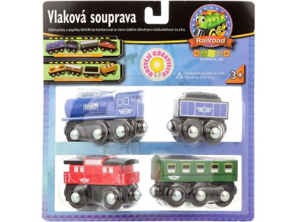 MAXIM DŘEVO Vlaková souprava osobní vagón 4ks doplněk k vláčkodráze