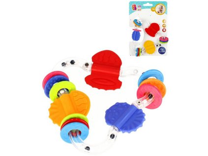 BAM BAM Baby chrastítko trojúhelník s kroužky a kuličkami pro miminko plast