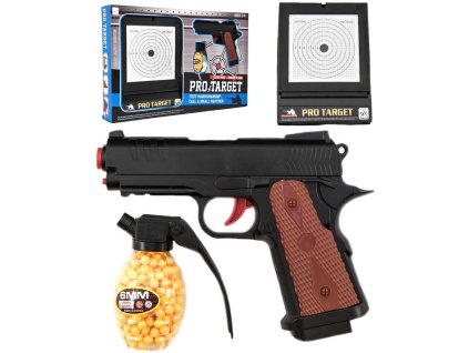 Pistole dětská kuličkovka set s terčem a náboji 6mm v krabici plast