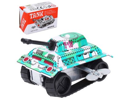 Tank kovový natahovací obrněné retro vozidlo na klíček v krabičce