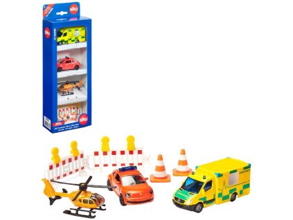 SIKU Záchranná vozidla set sanitka, osobní vůz a vrtulník s doplňky kov 6332