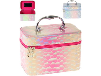 Kufřík dětský kosmetický vel. M se zrcátkem na zip lesklý metalický 3 barvy