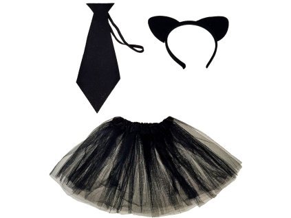 KARNEVAL Šaty sukně kočka set s čelenkou a kravatou *KOSTÝM*