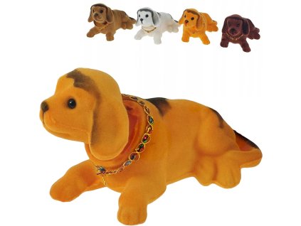 Pes ležící fliškový dekorace s kývací hlavou plast/flíska 4 barvy