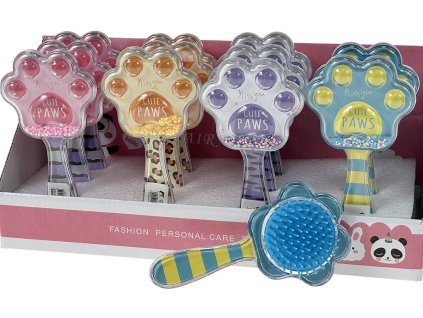 Kartáč dětský hřeben na vlasy s konfetami zvířecí tlapka 4 barvy