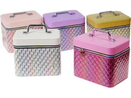 Kufřík dětský kosmetický vel. M se zrcátkem lesklý na zip 5 barev