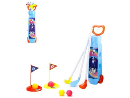 Golfový set dětský vozík se 3 holemi a 4 míčky s doplňky plast