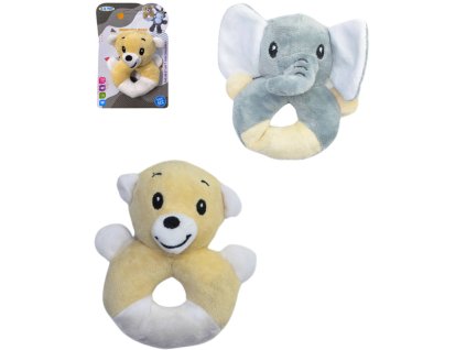 PLYŠ Zvířátko baby chrastítko a kousátko s pískátkem pro miminko 2 druhy