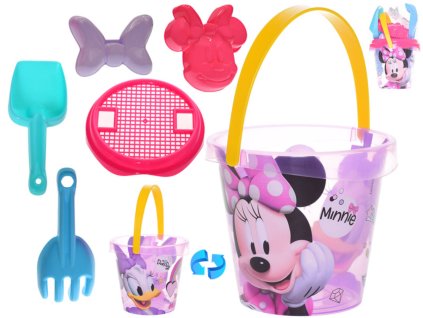 Pískový baby set Minnie 6ks kyblík se sítem s nástroji a bábovičkami