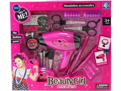 Zkrášlovací dětská sada krásy s fénem a žehličkou na vlasy na baterie