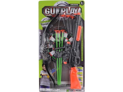 Pistole dětská set s lukem se soft šípy a náboji na přísavku 2v1