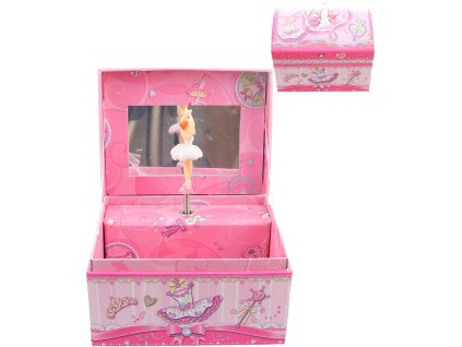 Šperkovnice hrací skříňka truhla s panenkou baletkou na natažení karton