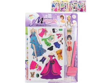Magnetické oblékání set panenka + 14 magnetů se stojanem 4 druhy
