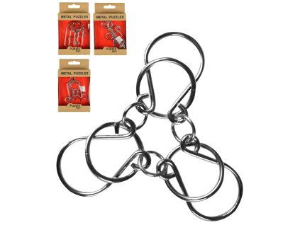 Hra hlavolam kovový puzzle skládačka 4 druhy v krabičce