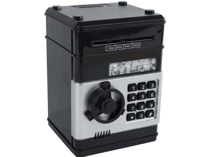 Trezor černý s odemykáním na kód set s penězi na baterie Světlo Zvuk