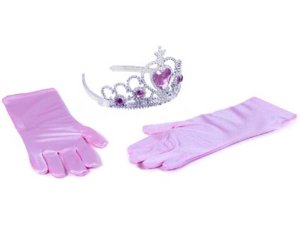 KARNEVAL Princezna set růžové rukavice + korunka *KARNEVALOVÝ DOPLNĚK*